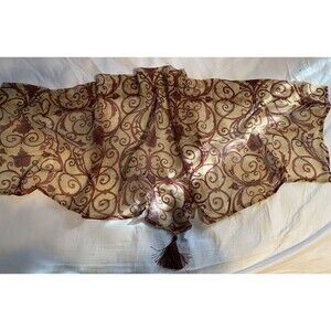 CHRIS MADDEN Home Collection VALANCE Sheer ASCOT w Tassel Beige Burgundy